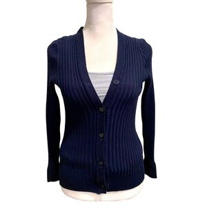 Pierri New York Navy Button Down Cardigan Long Sleeve Sweater Woman’s Medium